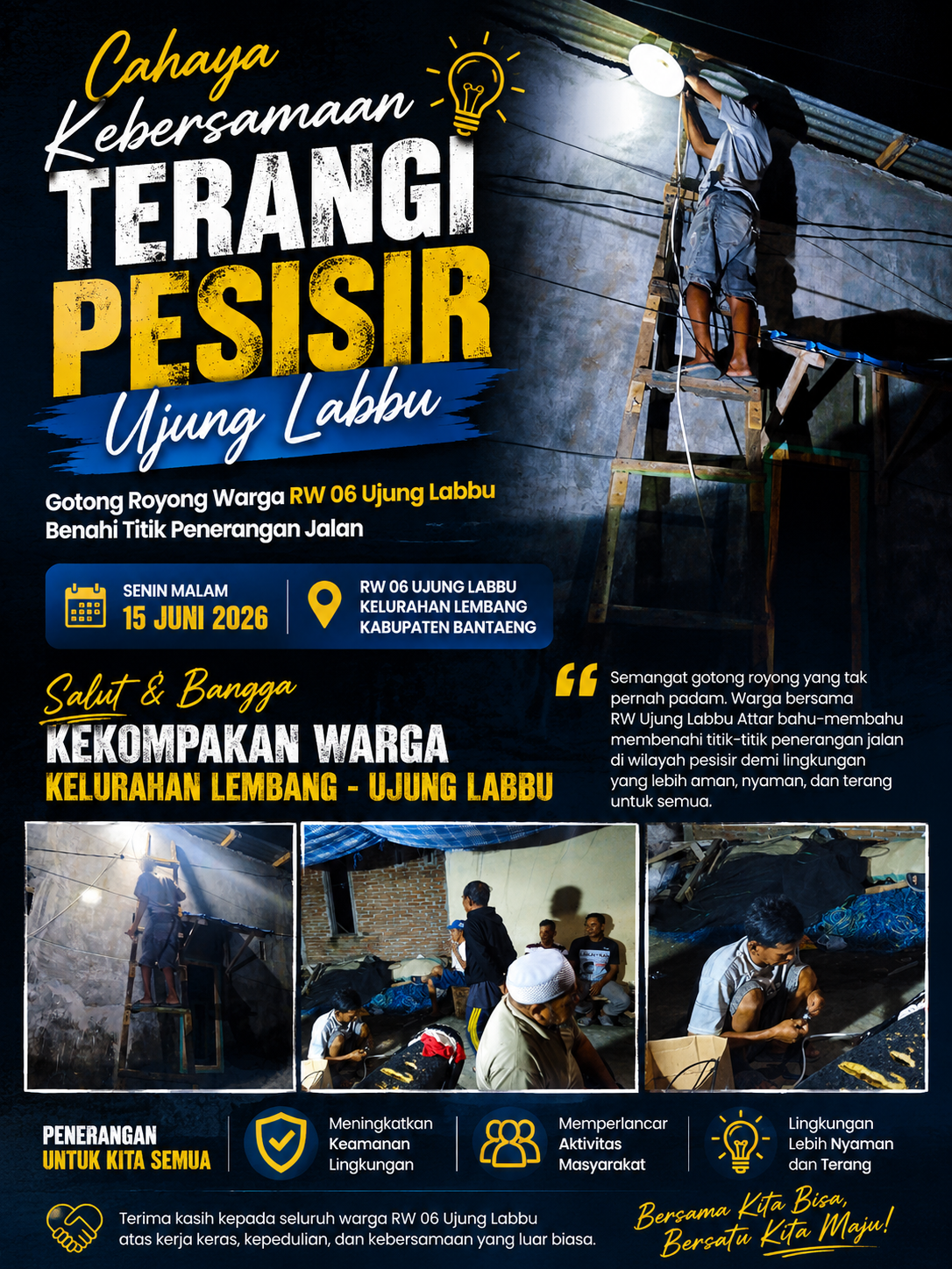 Cahaya Kebersamaan di Ujung Labbu: Semangat Gotong Royong Warga Terangi Pesisir Lembang